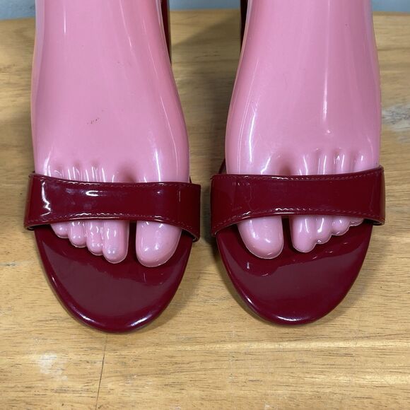 G by Guess Shantel3 Red Faux Leather Sz 7.5 Ankle Strap Block Heel Sandals Read - Picture 4 of 16